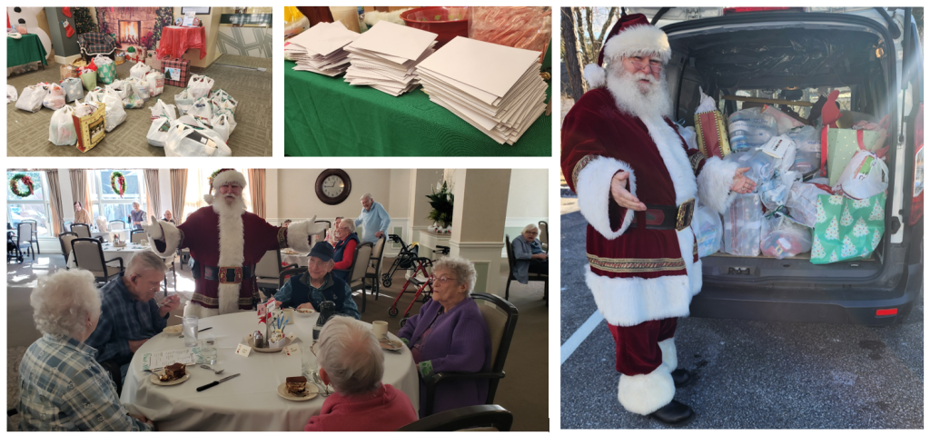 santa with seniors and gifts